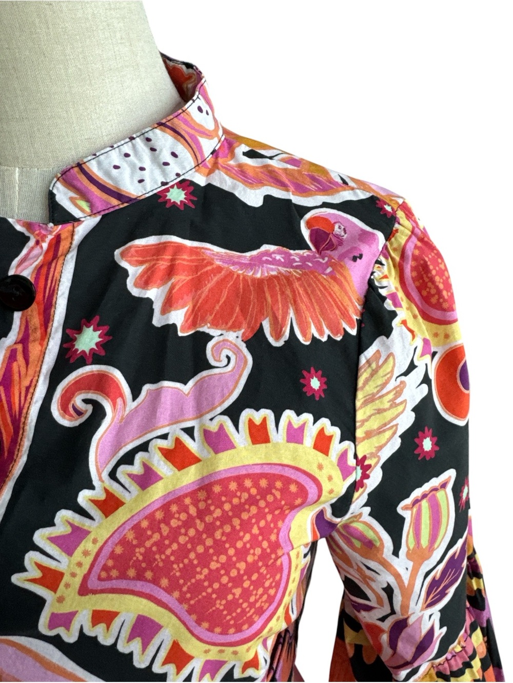 Farm Rio Black Enchanted Nature Floral Mini Belted Dress Resort Size Small - Picture 4 of 11